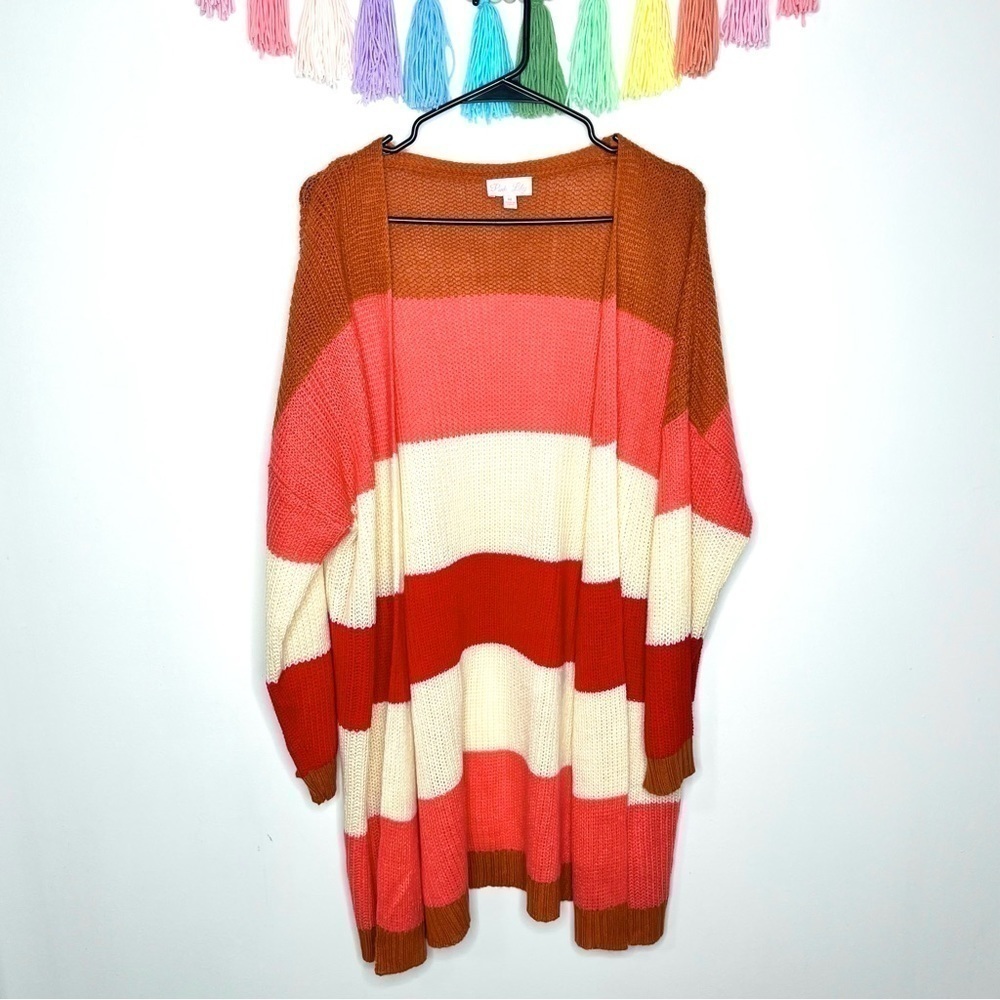 Pink Lily Boutique Colorblock Chunky Stripe Knitted Tunic Length Long Cardigan - Picture 14 of 15